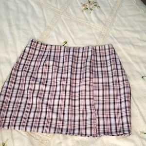 Shein  Plaid Pink Black White Mini zip front slit skirt